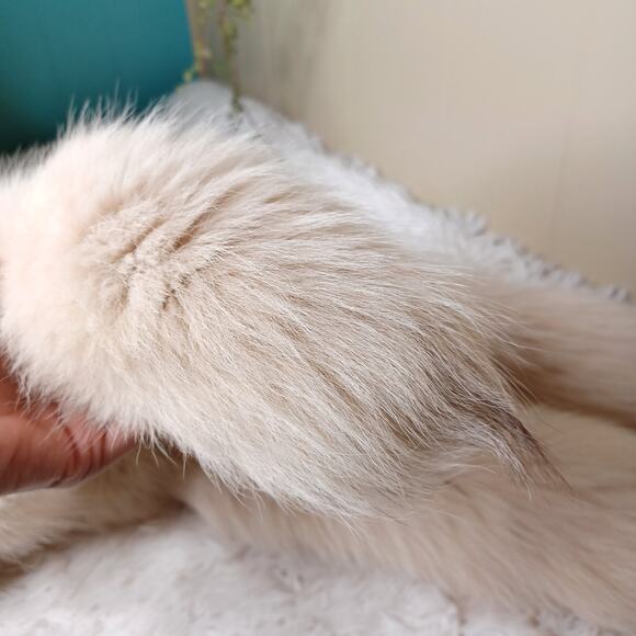 Real Luxurious Natural Beige Fox Warmth Fur Double Sided Boa Stole Scarf Tails - Picture 7 of 13